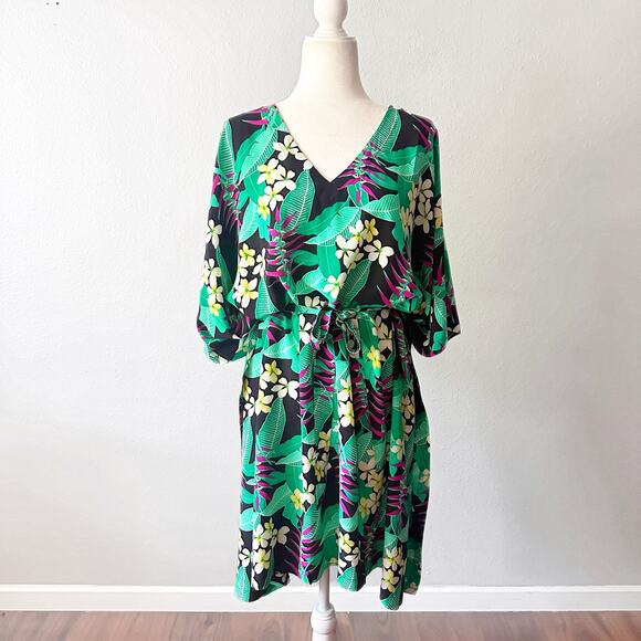 Tommy‎ Bahama 100% Silk Livia Leaves Short Belted Kaftan Women's Size L/XL NEW - Picture 1 of 10